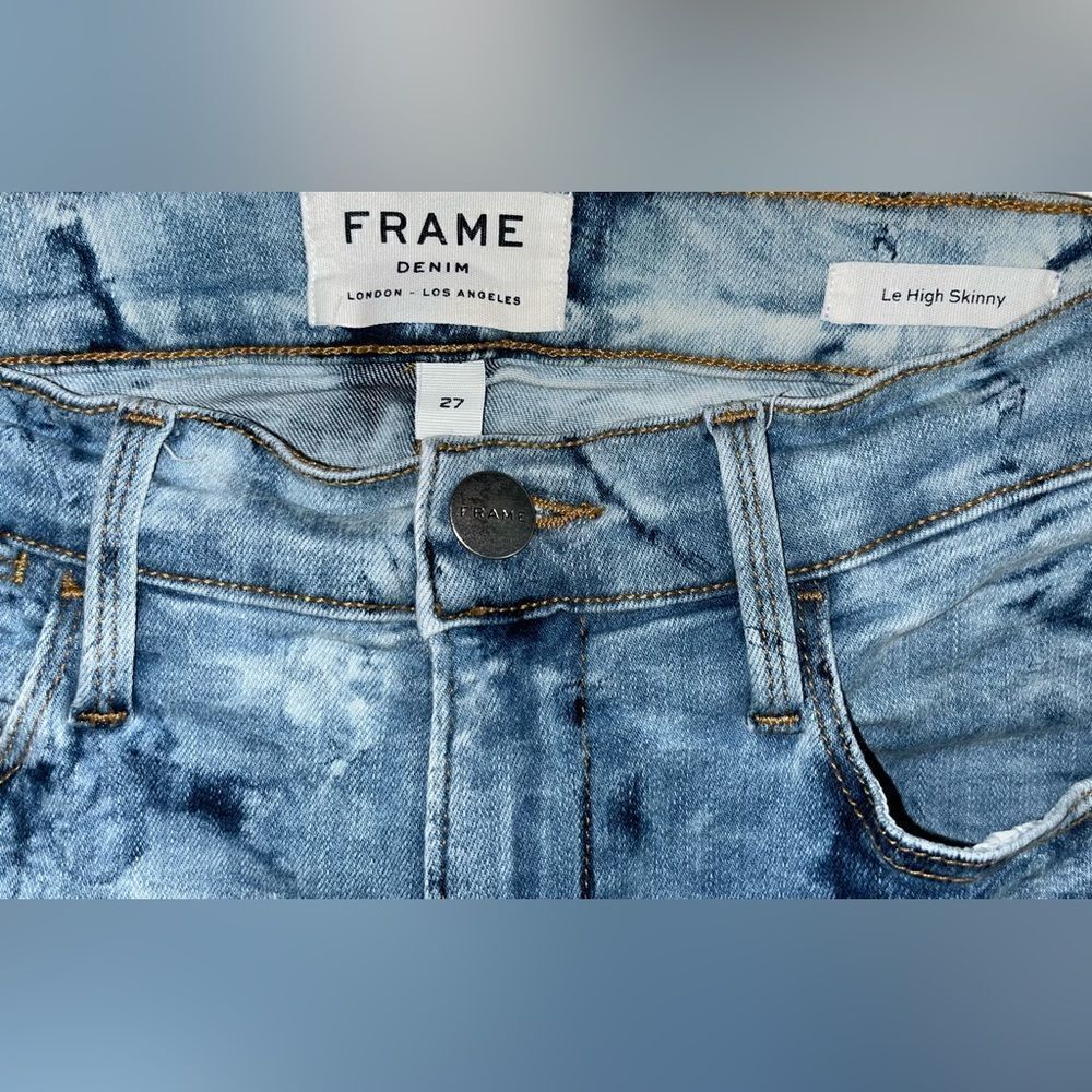 FRAME Le High Skinny Size 27 GAZE Tie Dye Blue Jeans Crop Stretch raw hem - Picture 2 of 6